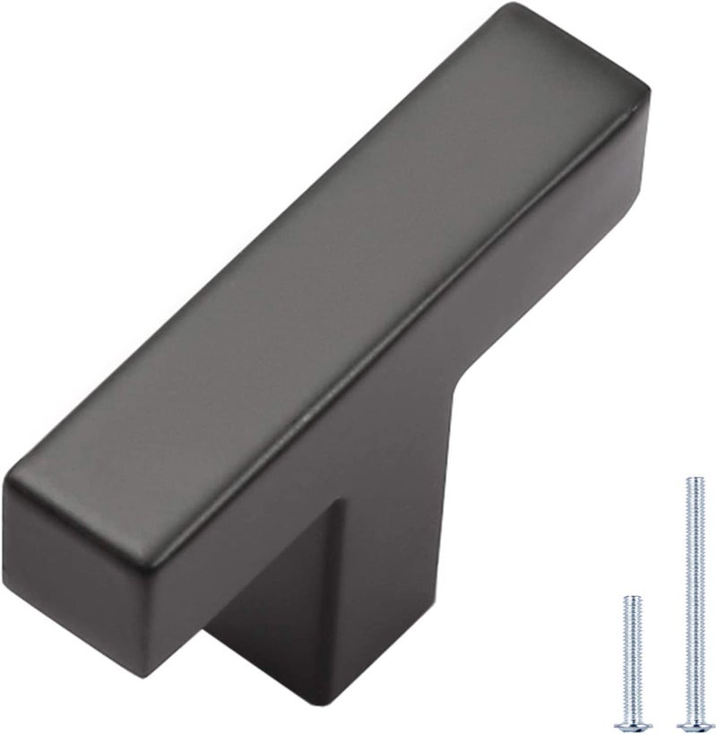 KNOBWELL 6 Pack Black Drawer Knobs and Pulls, T Bar Matte Black Cabinet Knobs, Dresser Drawer Knobs for Kitchen and Bathroom - Single Hole 50mm/2" - Image 1